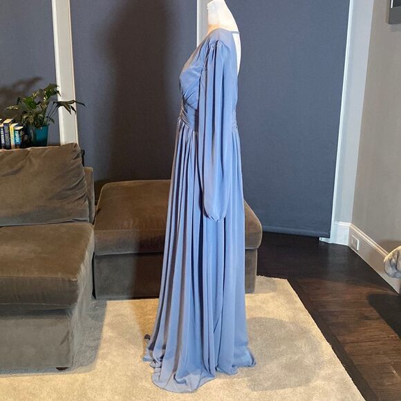 Women’s V-Neck Chiffon Full Length Bridesmaid Dress Corset Back Leg Slit Size 14 - Picture 8 of 13